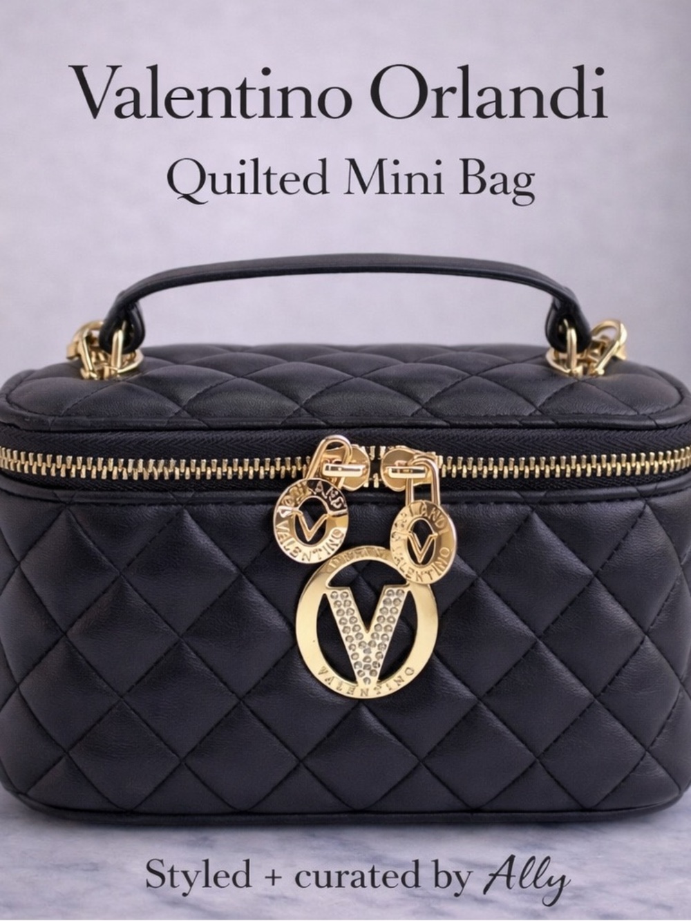 Valentino Orlando Black Quilted Handbag with Gold Accents- NWT🌟